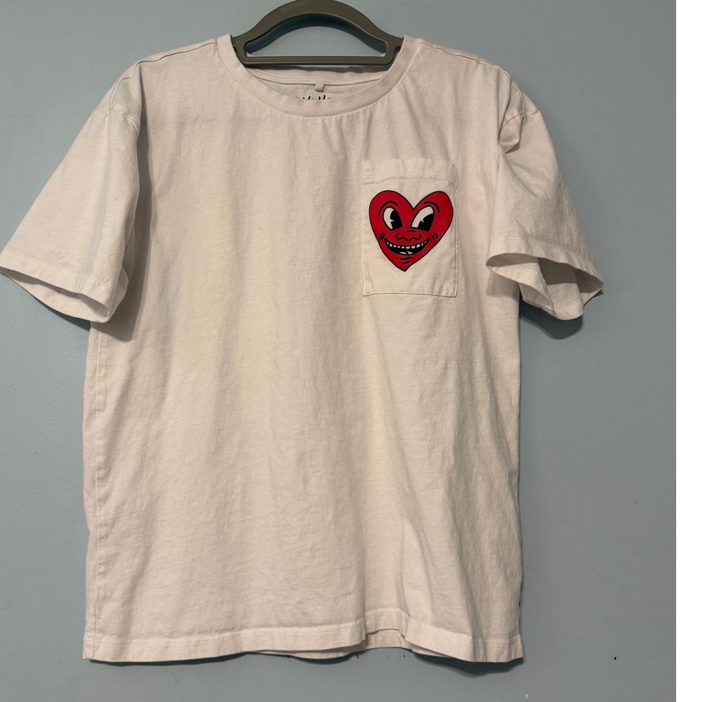 Keith Haring XXL 18/20 Smiling Heart Graphic Pocket T-Shirt White Art Pop 2244